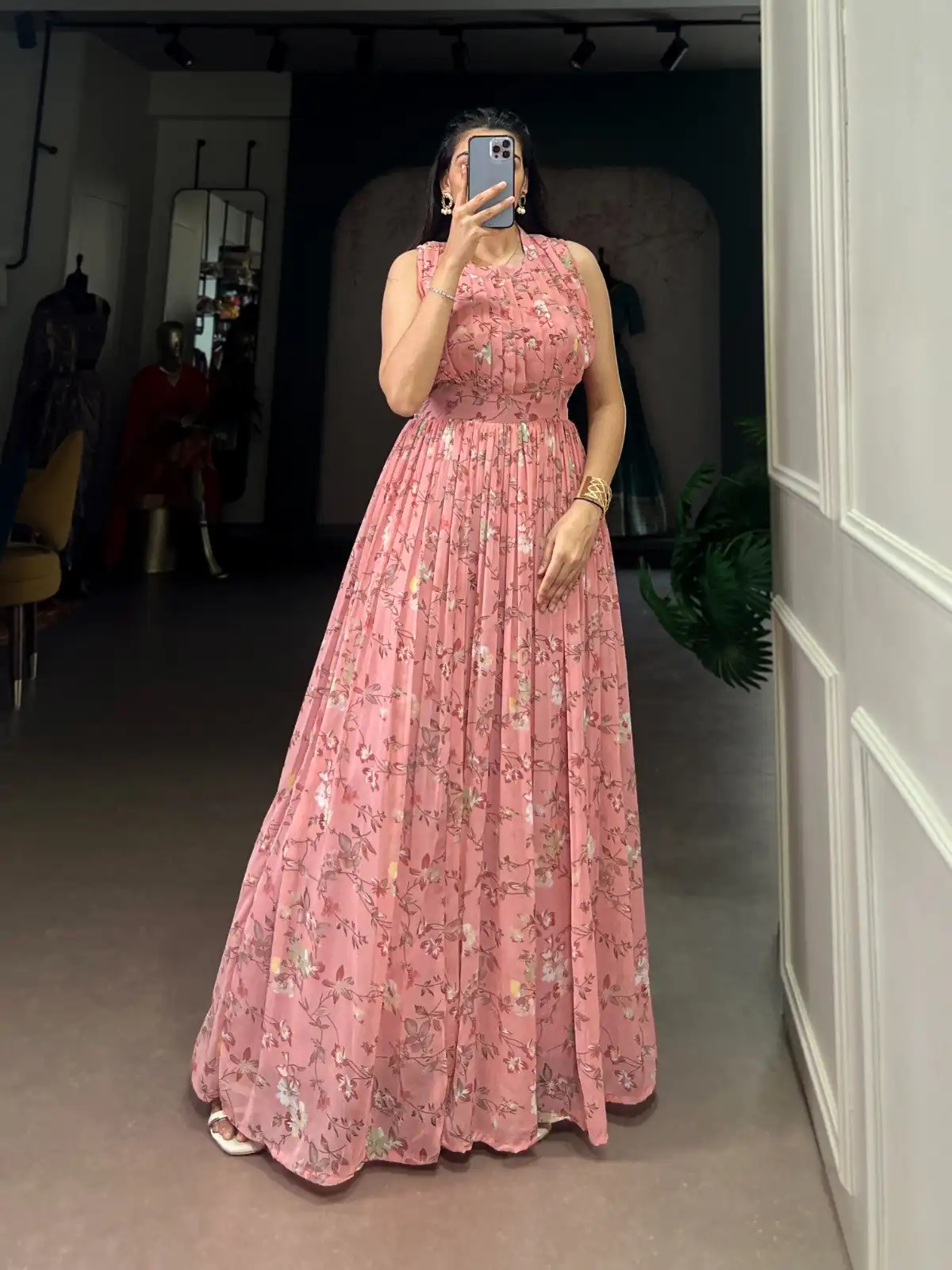 YNF 5200 Pink Color Weightless Marbal Gown with Designer Work. Available at ₹1649 only. Delivery 4-6 Working Days. Shop now. | Bollywood Gowns, Creative Gowns, Designer Gowns, Embroidered Gowns, Gowns, Party Wear Gowns