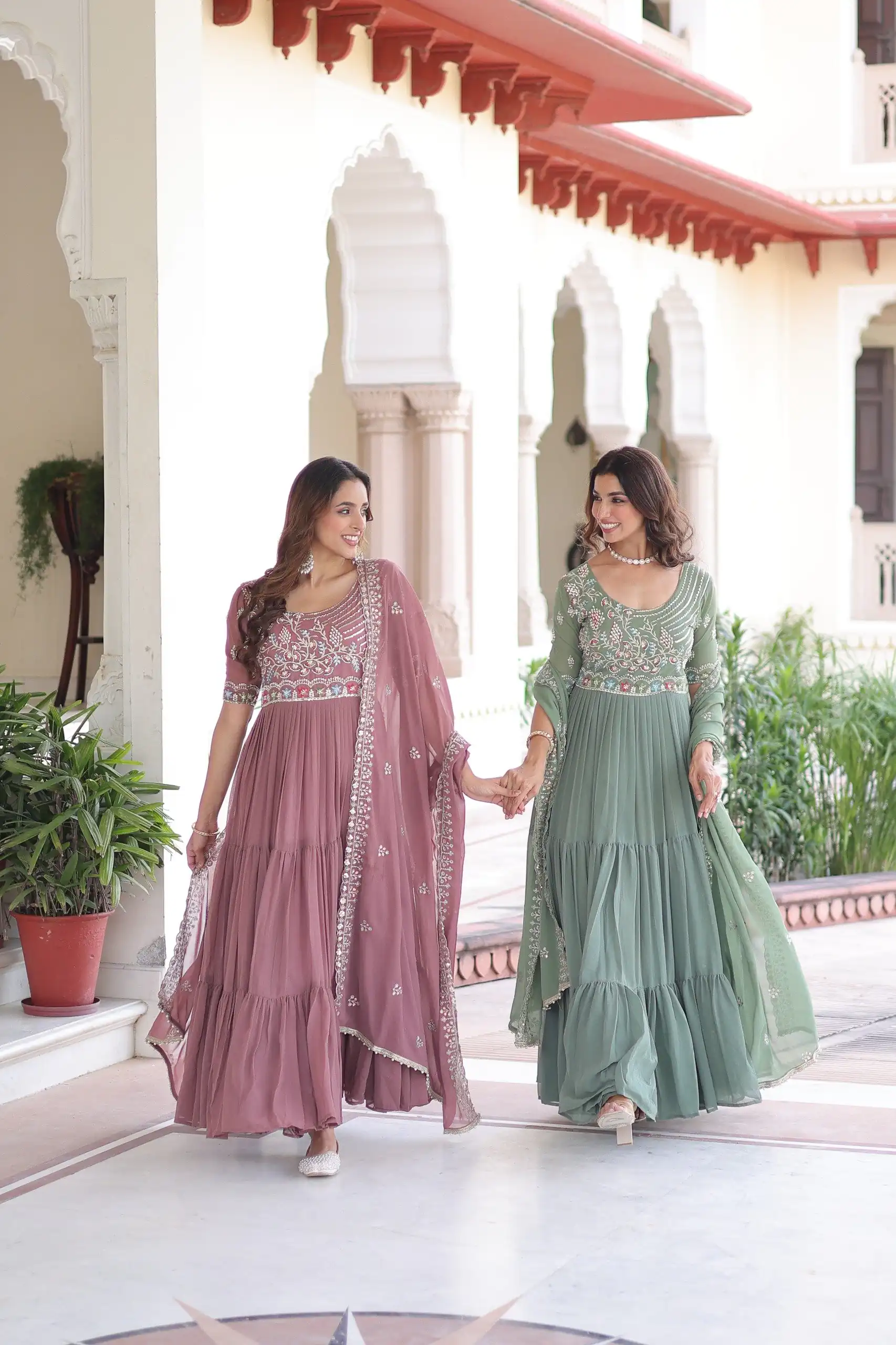 KA 1213 Pista Faux Blooming Gown with Embroidery Work & Sequins Work. Best Price ₹2449. Delivery 4-6 Working Days. Shop now. | Bollywood Gowns, Creative Gowns, Designer Gowns, Embroidered Gowns, Gowns, Party Wear Gowns