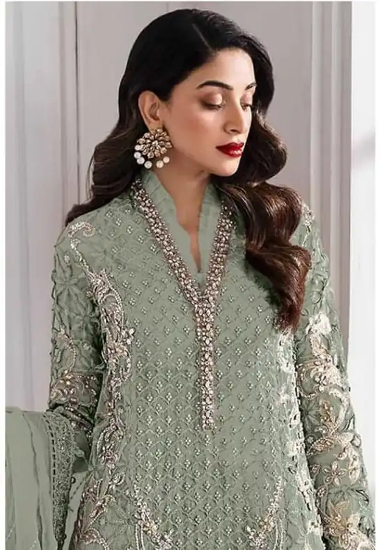 FC 1192 Pista Color Georgette Salwar Suit with Embroidery Work. Introductory Price ₹2499. Delivery 4-6 Working Days. Shop now. | Casual Suits, Jump Suits, Tops & Bottoms, Track Suits, Trendy Wear, Creative suits, Designer Suits, Palazzo Suits, Party Wear Suits, Patiala Suits, Salwar suit, Straight Suits