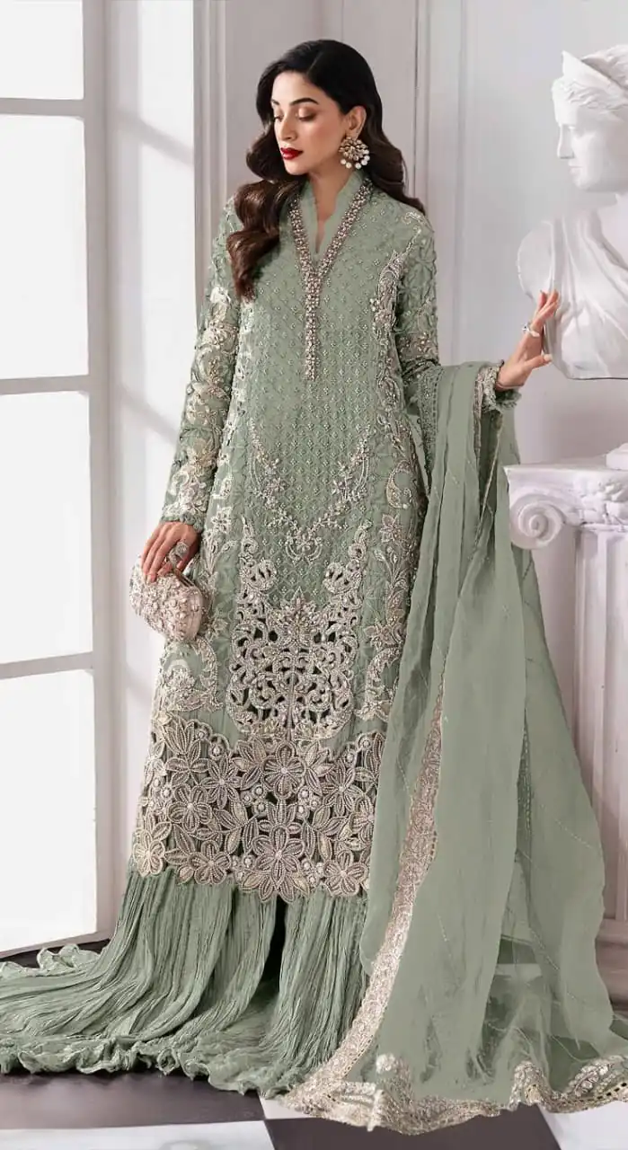 FC 1192 Pista Color Georgette Salwar Suit with Embroidery Work. Introductory Price ₹2499. Delivery 4-6 Working Days. Shop now. | Casual Suits, Jump Suits, Tops & Bottoms, Track Suits, Trendy Wear, Creative suits, Designer Suits, Palazzo Suits, Party Wear Suits, Patiala Suits, Salwar suit, Straight Suits