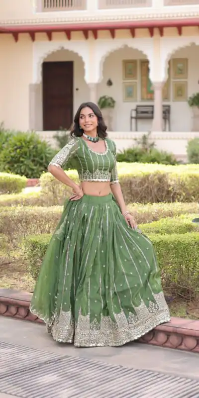 KA 5056 Pista Gold Crush Lehenga Choli with Embroidery Work & Zari Work. Best Price ₹2599. Delivery 4-6 Working Days. Shop now. | Bollywood Lehenga, Creative Lehenga, Designer Lehenga, Embroidered Lehenga, Lehenga, Party Wear Lehenga