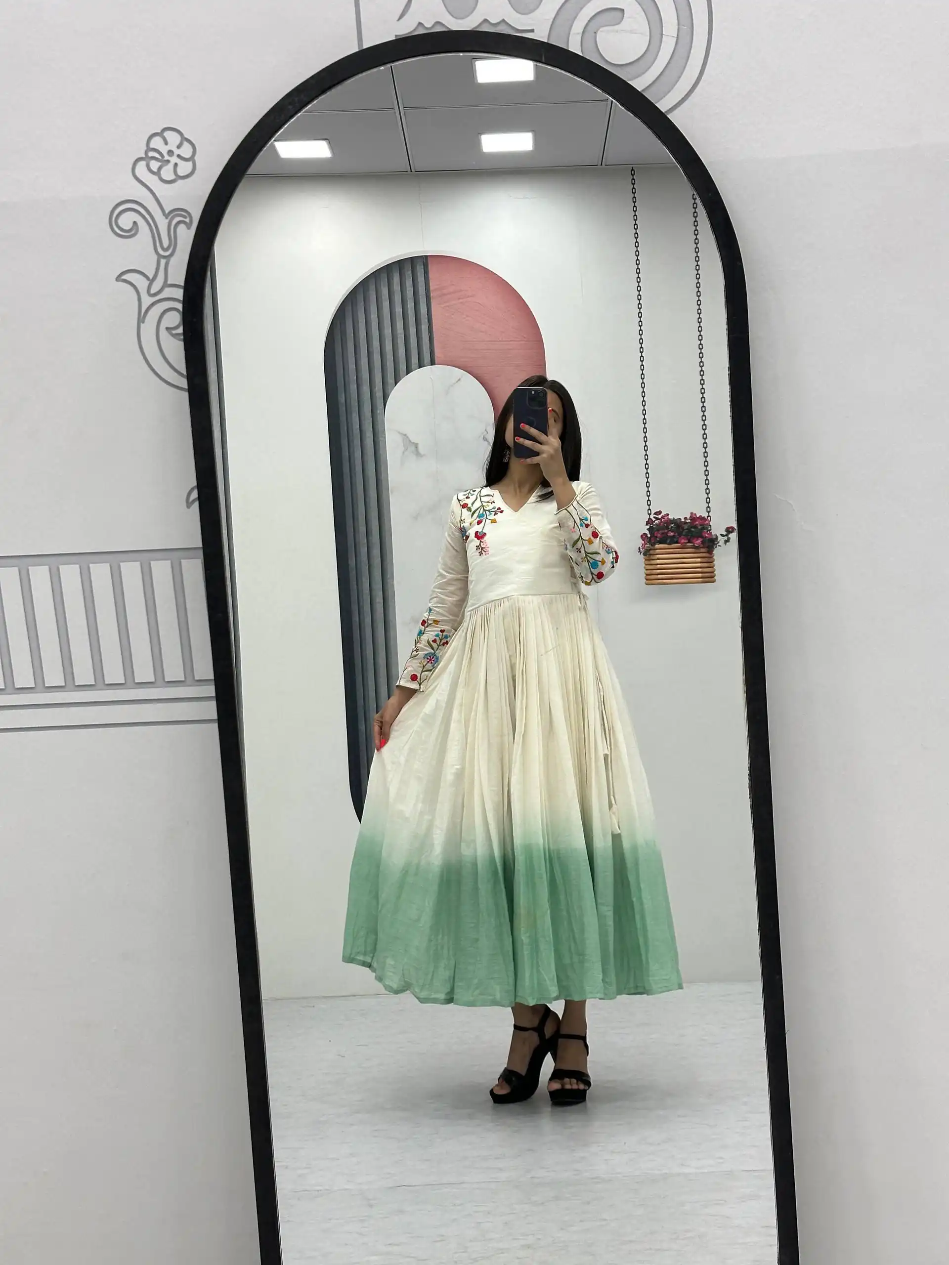 PC 526 Pista Soft Cotton Gown with Embroidery Work. Wedding, Party, Festive, Events, Best Price ₹1749. Delivery 4-6 Working Days. Shop now. | Bollywood Gowns, Creative Gowns, Designer Gowns, Embroidered Gowns, Gowns, Party Wear Gowns