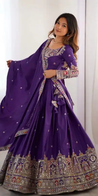 MF TAJ 1003 Purple in Color Chinon Silk Embroidery Work Lehenga Choli . Get it for ₹1949. Delivery 4-6 Working Days. Shop now. | Bollywood Lehenga, Creative Lehenga, Designer Lehenga, Embroidered Lehenga, Lehenga, Party Wear Lehenga
