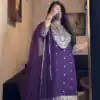 Purple Faux Georgette Lace Work Salwar Suit