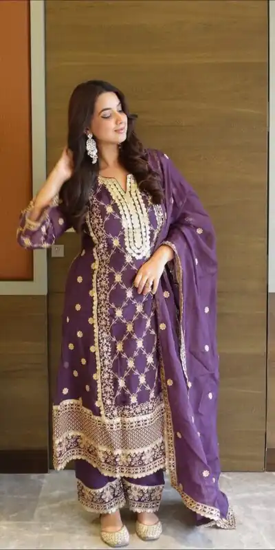 ZSR 3153 Purple in Color Pure Chinnon Embroidery Work Salwar Suit. Special Price ₹2149. Delivery 4-6 Working Days. Shop now. | Casual Suits, Jump Suits, Tops & Bottoms, Track Suits, Trendy Wear, Creative suits, Designer Suits, Palazzo Suits, Party Wear Suits, Patiala Suits, Salwar suit, Straight Suits
