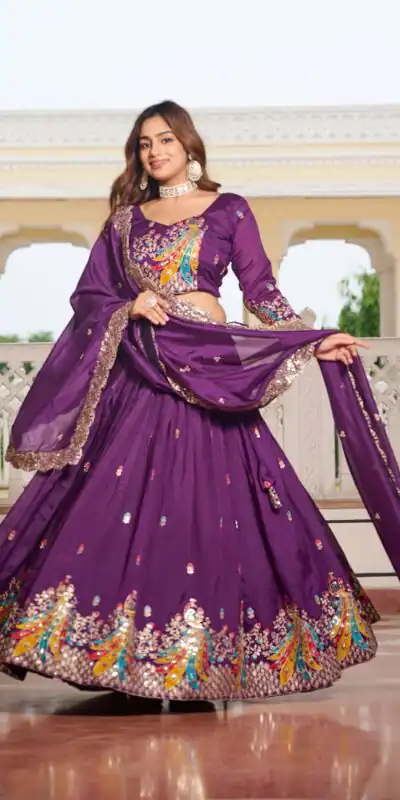 Ram 113 Purple Color Vichitra Lehenga Choli with Embroidery Work. Exclusive Offer ₹3099. Delivery 4-6 Working Days. Shop now. | Bollywood Lehenga, Creative Lehenga, Designer Lehenga, Embroidered Lehenga, Lehenga, Party Wear Lehenga