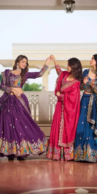 Ram 113 Purple Color Vichitra Lehenga Choli with Embroidery Work. Exclusive Offer ₹3099. Delivery 4-6 Working Days. Shop now. | Bollywood Lehenga, Creative Lehenga, Designer Lehenga, Embroidered Lehenga, Lehenga, Party Wear Lehenga