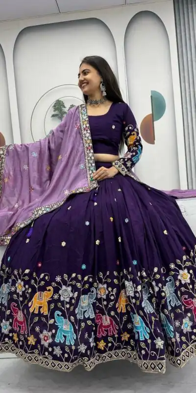 PC 545 Purple Vichitra Silk Lehenga Choli with Lace Border & Lace Work. Special Price ₹3249. Delivery 4-6 Working Days. Shop now. | Bollywood Lehenga, Creative Lehenga, Designer Lehenga, Embroidered Lehenga, Lehenga, Party Wear Lehenga