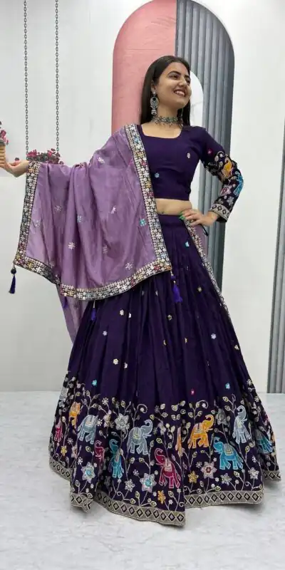 PC 545 Purple Vichitra Silk Lehenga Choli with Lace Border & Lace Work. Special Price ₹3249. Delivery 4-6 Working Days. Shop now. | Bollywood Lehenga, Creative Lehenga, Designer Lehenga, Embroidered Lehenga, Lehenga, Party Wear Lehenga