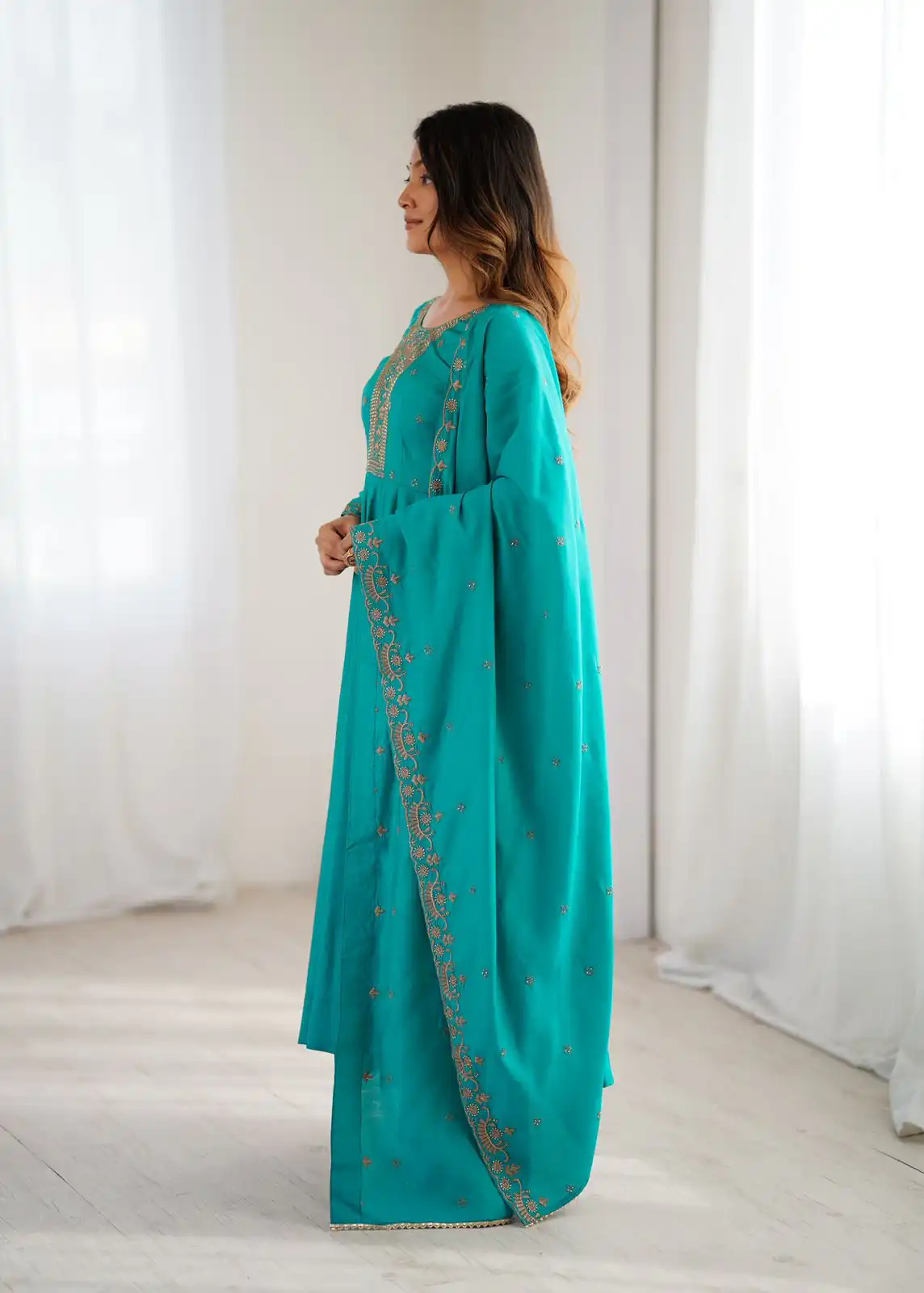 KB 288 Rama in Roman Shimmer Chanderi Silk Embroidery Work & Bead Work Salwar Suit . Grab it for ₹2399. Delivery 4-6 Working Days. Shop now. | Casual Suits, Jump Suits, Tops & Bottoms, Track Suits, Trendy Wear, Creative suits, Designer Suits, Palazzo Suits, Party Wear Suits, Patiala Suits, Salwar suit, Straight Suits