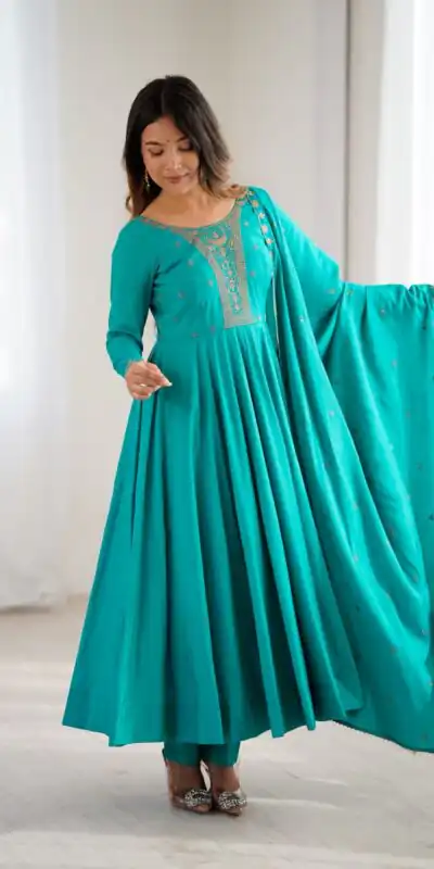 KB 288 Rama in Roman Shimmer Chanderi Silk Embroidery Work & Bead Work Salwar Suit . Grab it for ₹2399. Delivery 4-6 Working Days. Shop now. | Casual Suits, Jump Suits, Tops & Bottoms, Track Suits, Trendy Wear, Creative suits, Designer Suits, Palazzo Suits, Party Wear Suits, Patiala Suits, Salwar suit, Straight Suits