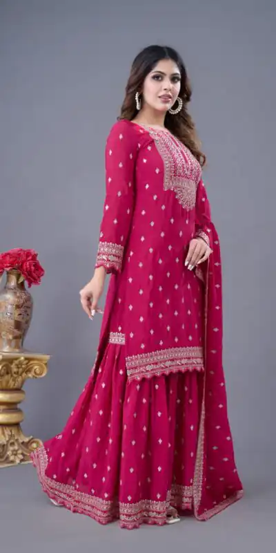 ZF 5006 Rani Pink Color Chinon Silk Sequence Work Salwar Suit Casual, Wedding, Festive, Events . Expected Delivery  4-6 Working Days @2149/- only      | Casual Suits, Jump Suits, Creative suits, Designer Suits, Palazzo Suits, Party Wear Suits, Patiala Suits, Salwar suit, Straight Suits