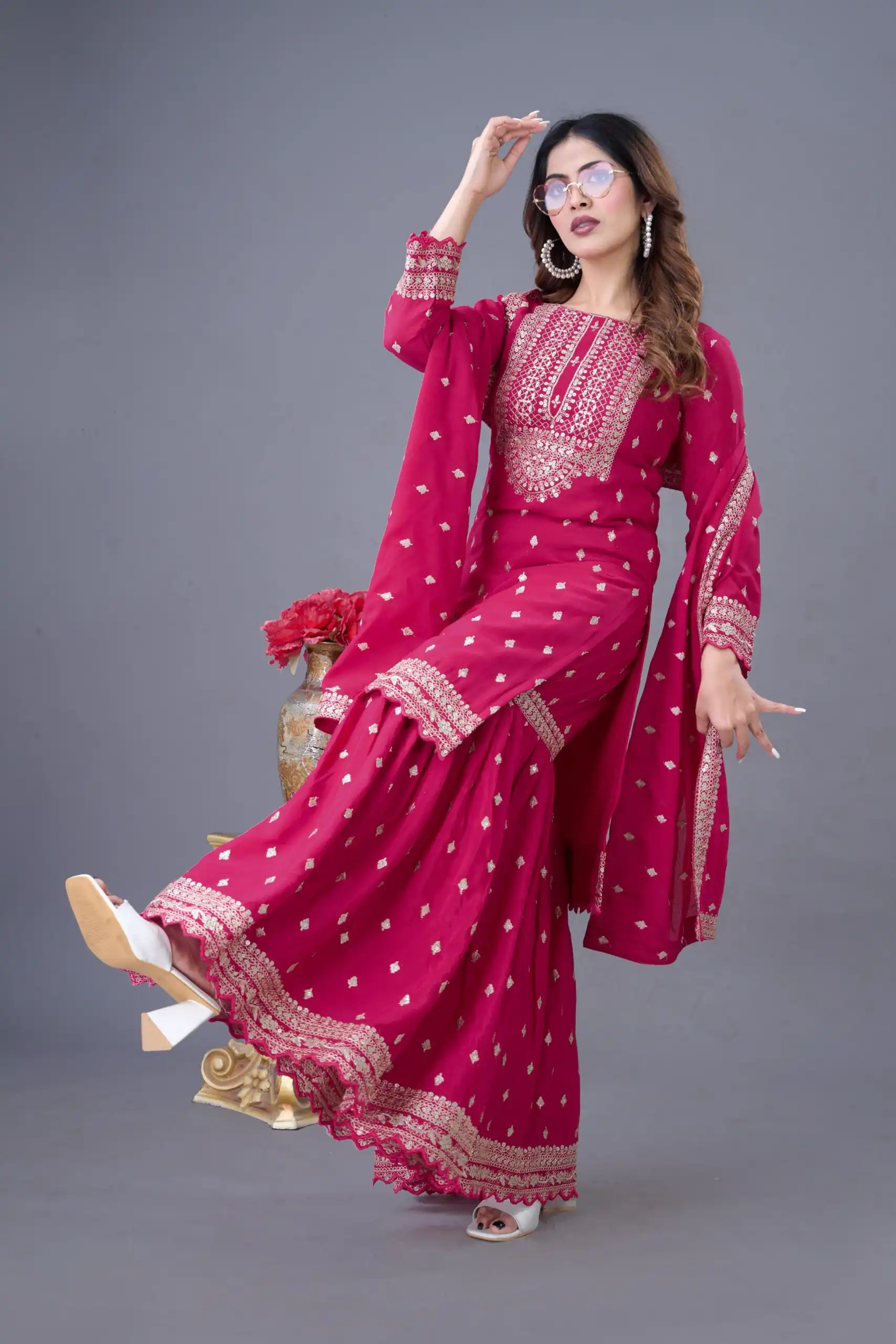 ZF 5006 Rani Pink Color Chinon Silk Sequence Work Salwar Suit Casual, Wedding, Festive, Events . Expected Delivery  4-6 Working Days @2149/- only      | Casual Suits, Jump Suits, Creative suits, Designer Suits, Palazzo Suits, Party Wear Suits, Patiala Suits, Salwar suit, Straight Suits