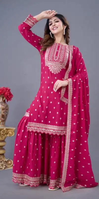 ZF 5006 Rani Pink Color Chinon Silk Sequence Work Salwar Suit Casual, Wedding, Festive, Events . Expected Delivery  4-6 Working Days @2149/- only      | Casual Suits, Jump Suits, Creative suits, Designer Suits, Palazzo Suits, Party Wear Suits, Patiala Suits, Salwar suit, Straight Suits