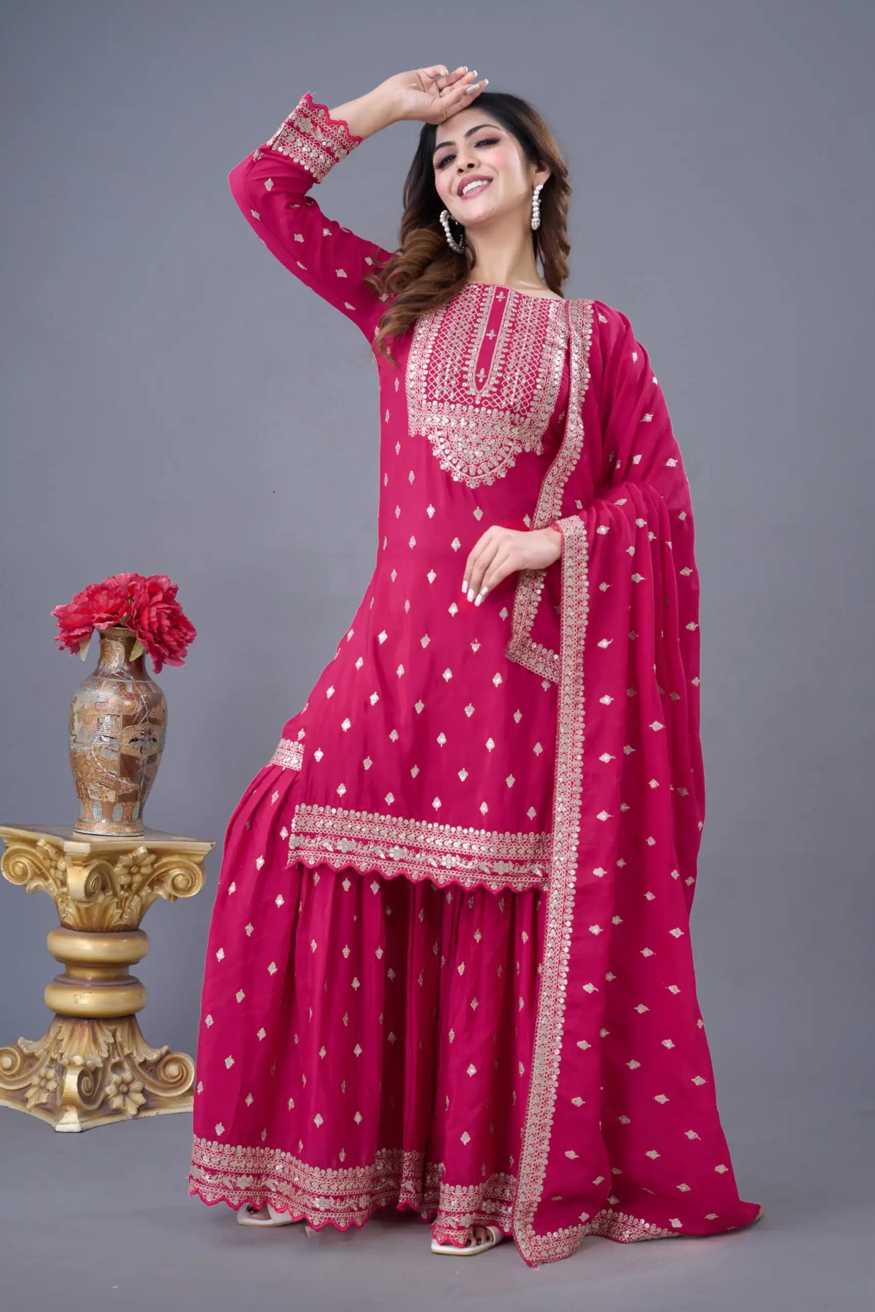ZF 5006 Rani Pink Color Chinon Silk Sequence Work Salwar Suit Casual, Wedding, Festive, Events . Expected Delivery  4-6 Working Days @2149/- only      | Casual Suits, Jump Suits, Creative suits, Designer Suits, Palazzo Suits, Party Wear Suits, Patiala Suits, Salwar suit, Straight Suits
