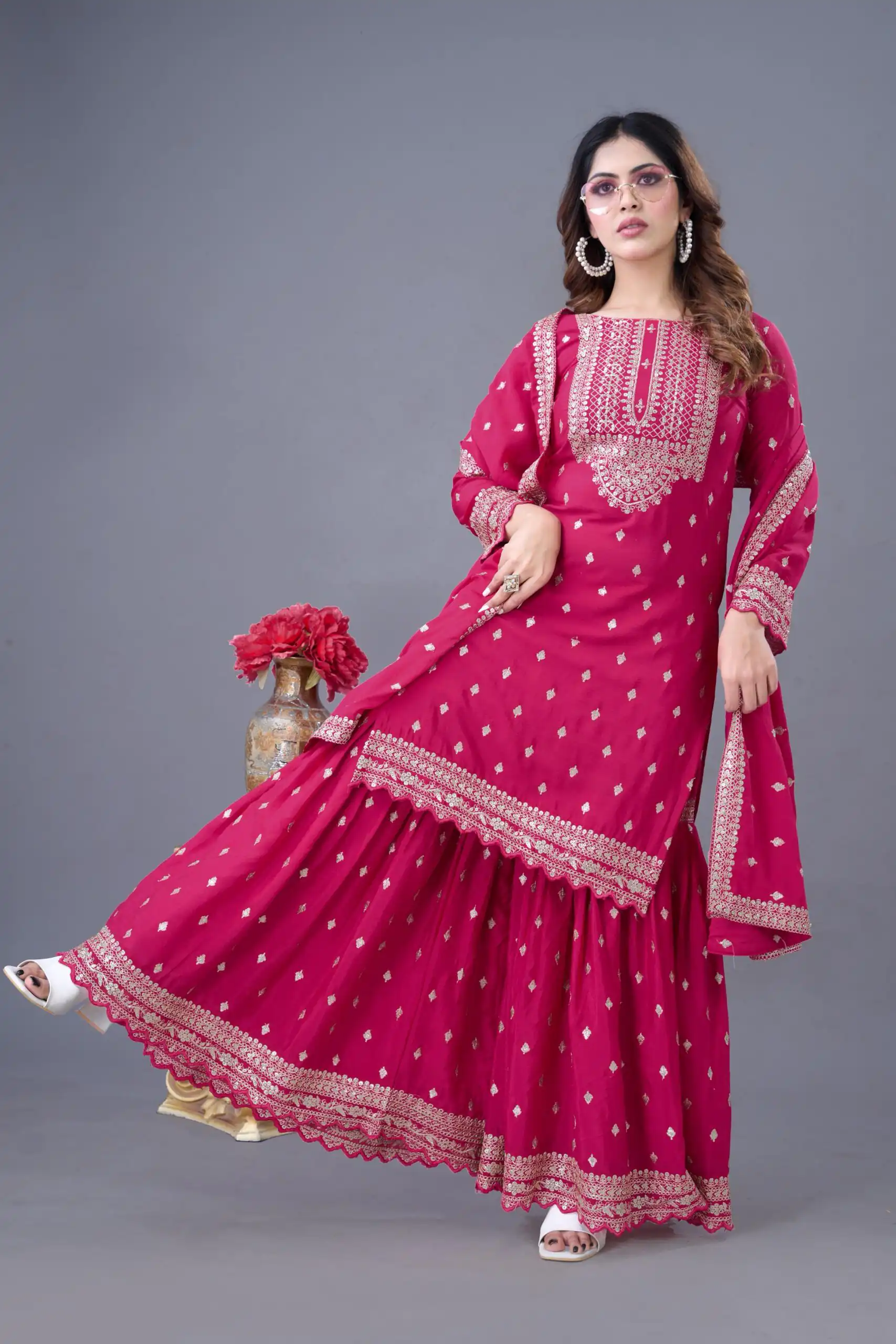 ZF 5006 Rani Pink Color Chinon Silk Sequence Work Salwar Suit Casual, Wedding, Festive, Events . Expected Delivery  4-6 Working Days @2149/- only      | Casual Suits, Jump Suits, Creative suits, Designer Suits, Palazzo Suits, Party Wear Suits, Patiala Suits, Salwar suit, Straight Suits