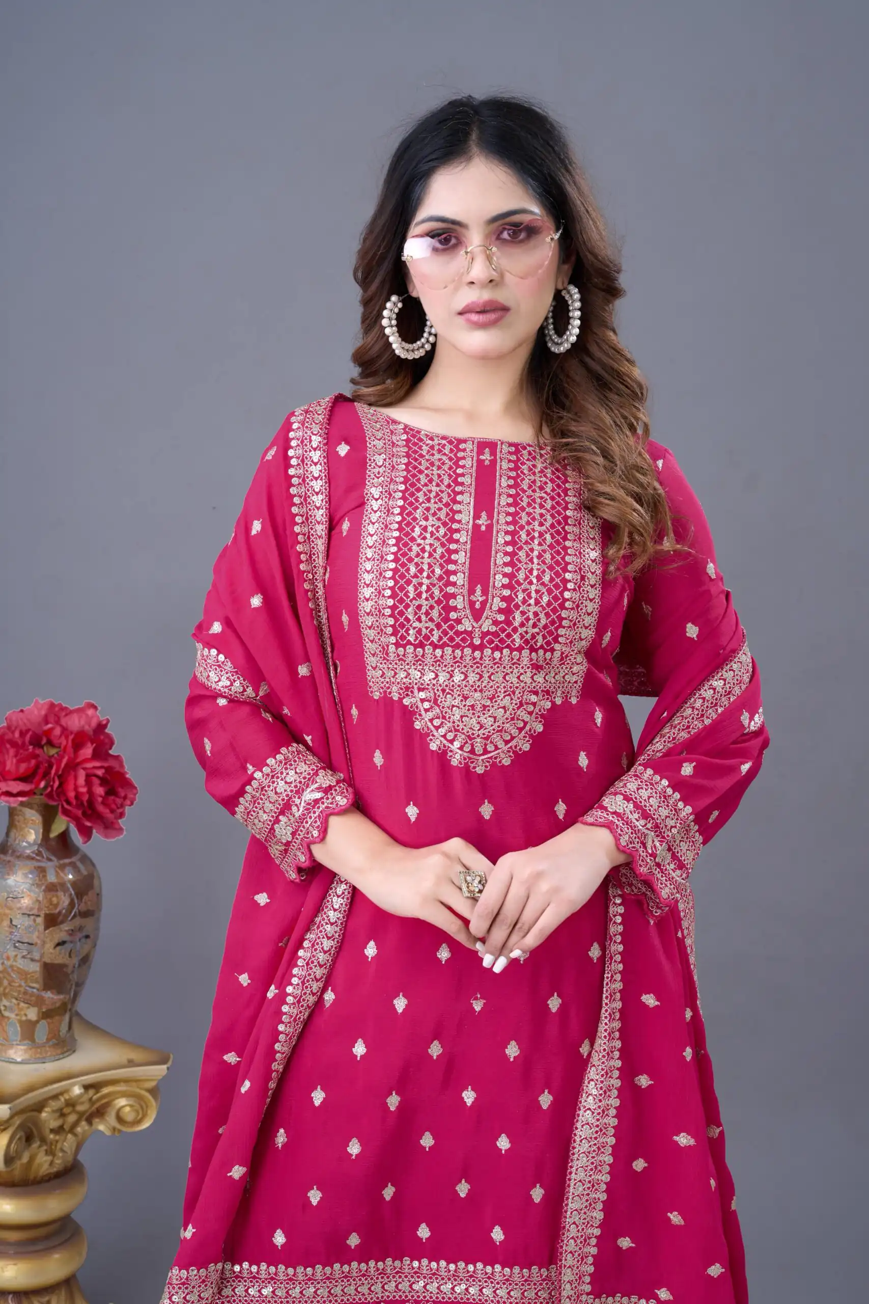 ZF 5006 Rani Pink Color Chinon Silk Sequence Work Salwar Suit Casual, Wedding, Festive, Events . Expected Delivery  4-6 Working Days @2149/- only      | Casual Suits, Jump Suits, Creative suits, Designer Suits, Palazzo Suits, Party Wear Suits, Patiala Suits, Salwar suit, Straight Suits