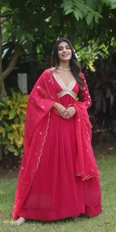 KA 1067 Rani Pink Faux Blooming Gown Perfect for Wedding, Party, Haldi, Raksha Bandhan, Traditional Day – . Exclusive Offer ₹1849. Delivery 4-6 Working Da | Bollywood Gowns, Creative Gowns, Designer Gowns, Embroidered Gowns, Gowns, Party Wear Gowns