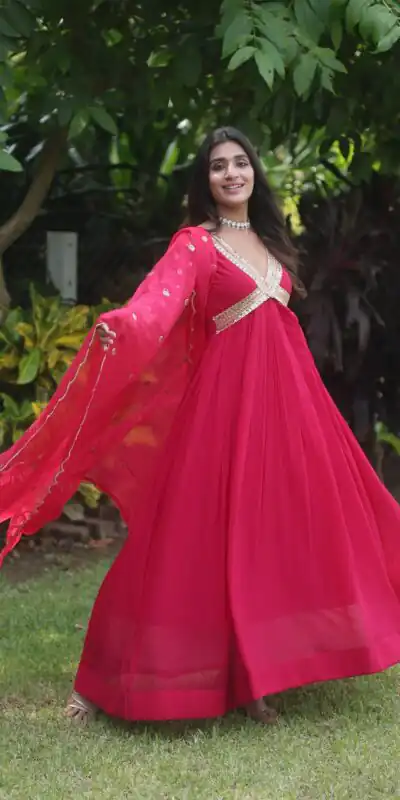 KA 1067 Rani Pink Faux Blooming Gown Perfect for Wedding, Party, Haldi, Raksha Bandhan, Traditional Day – . Exclusive Offer ₹1849. Delivery 4-6 Working Da | Bollywood Gowns, Creative Gowns, Designer Gowns, Embroidered Gowns, Gowns, Party Wear Gowns