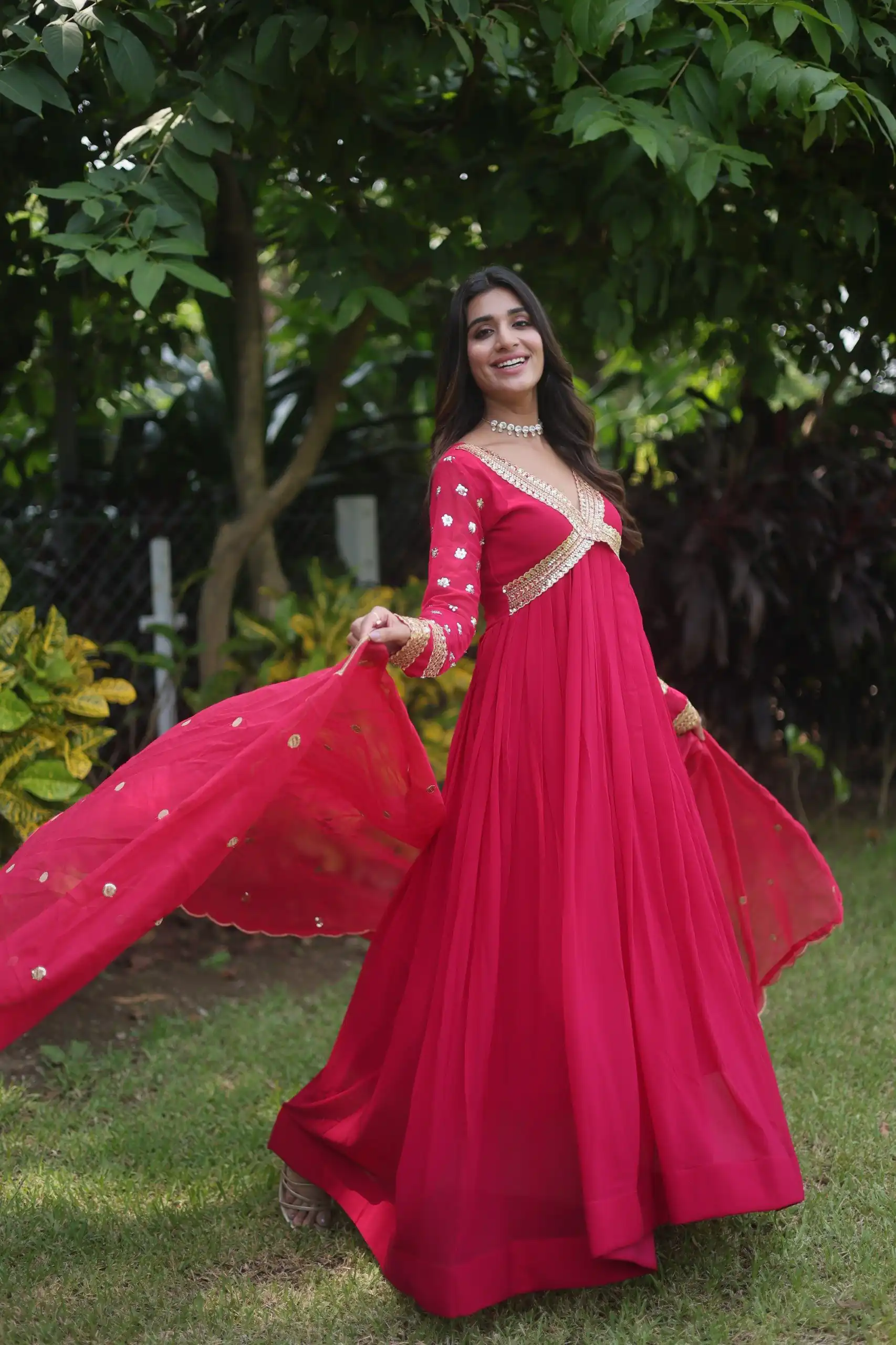 KA 1067 Rani Pink Faux Blooming Gown Perfect for Wedding, Party, Haldi, Raksha Bandhan, Traditional Day – . Exclusive Offer ₹1849. Delivery 4-6 Working Da | Bollywood Gowns, Creative Gowns, Designer Gowns, Embroidered Gowns, Gowns, Party Wear Gowns