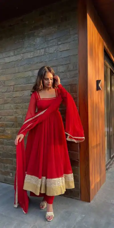 RTC 5961 Red in Color Blooming Georgette Lace Work Salwar Suit . Wedding, Party, Festive Grab it for ₹3049. Delivery 4-6 Working Days. Shop now. | Casual Suits, Jump Suits, Tops & Bottoms, Track Suits, Trendy Wear, Creative suits, Designer Suits, Palazzo Suits, Party Wear Suits, Patiala Suits, Salwar suit, Straight Suits