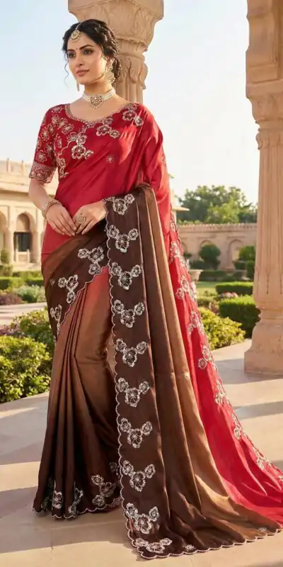 MS 461 Red Chinnon Saree Perfect for Wedding, Party, Traditional Day, Haldi, Housewarming – . Exclusive Offer ₹1649. Delivery 4-6 Working Days. Shop now | Creative Sarees, Embroidered Sarees, Bollywood Sarees, Designer Sarees, Ethnic Saree, Modern Digital sarees, Party Wear Sarees, Sarees