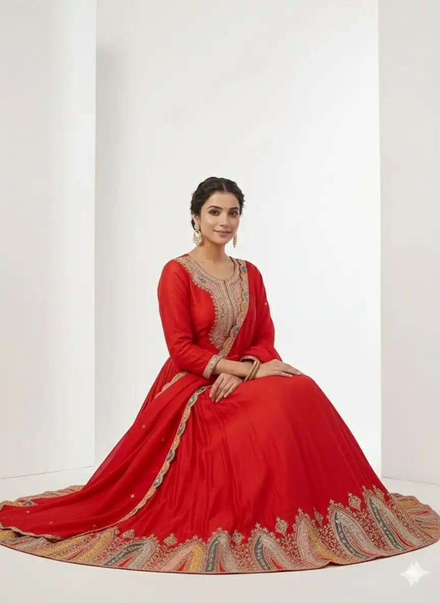 ZF 5002 Red Color Color Chinon Silk Salwar Suit with Embroidery Work. Festive Deal ₹2099. Delivery 4-6 Working Days. Shop now. | Casual Suits, Jump Suits, Tops & Bottoms, Track Suits, Trendy Wear, Creative suits, Designer Suits, Palazzo Suits, Party Wear Suits, Patiala Suits, Salwar suit, Straight Suits