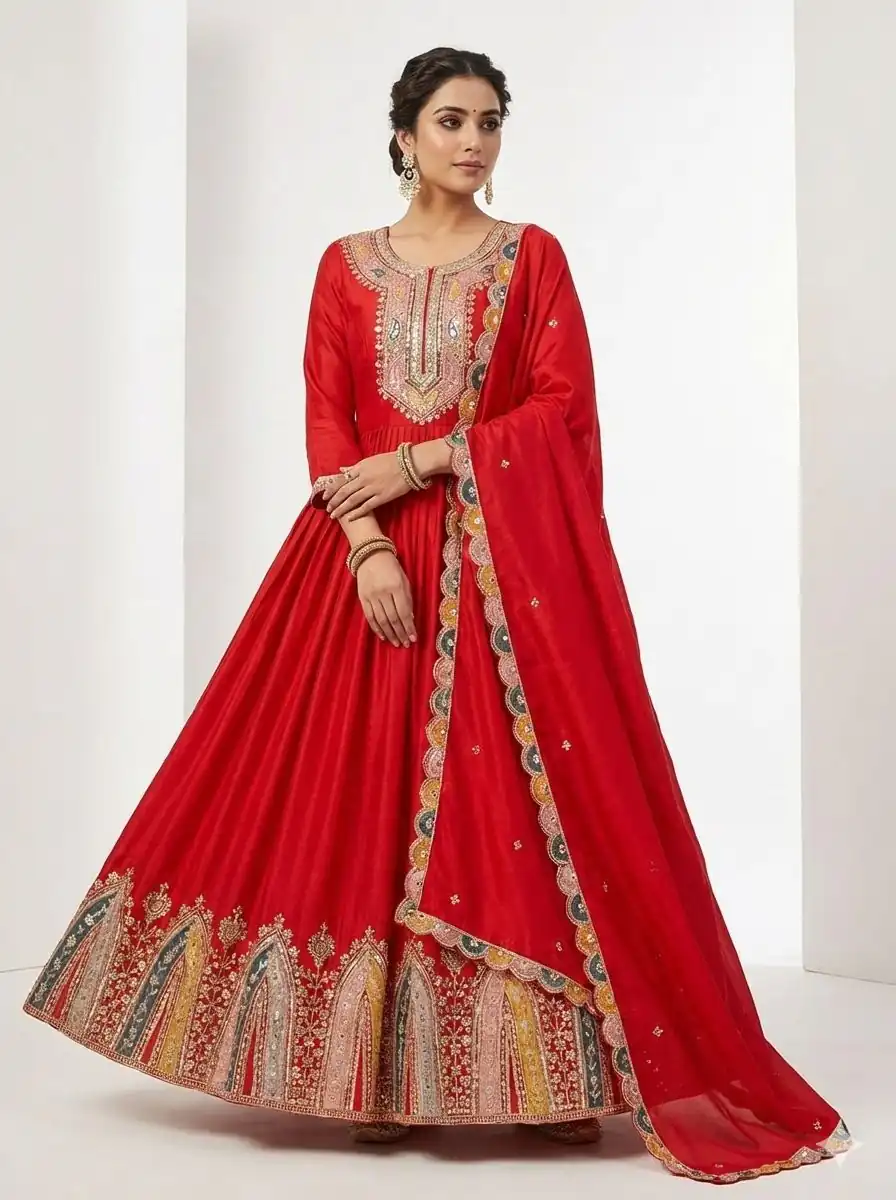ZF 5002 Red Color Color Chinon Silk Salwar Suit with Embroidery Work. Festive Deal ₹2099. Delivery 4-6 Working Days. Shop now. | Casual Suits, Jump Suits, Tops & Bottoms, Track Suits, Trendy Wear, Creative suits, Designer Suits, Palazzo Suits, Party Wear Suits, Patiala Suits, Salwar suit, Straight Suits