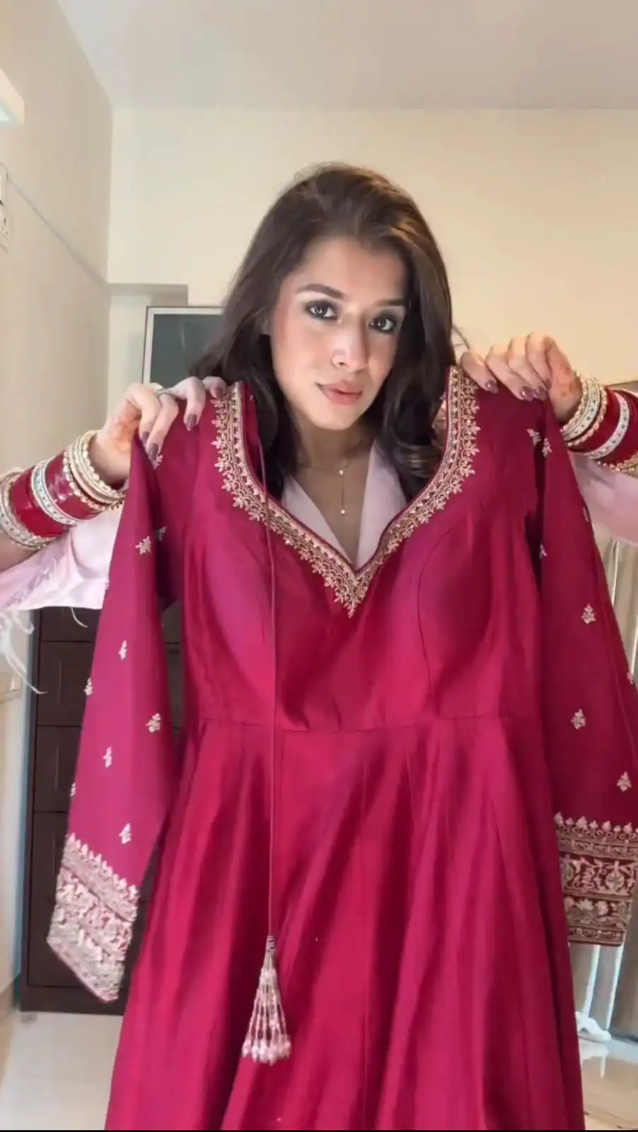 KD 1552 Red Chinon Silk Gown Perfect for Wedding, Party, Family Gatherings, Baisakhi, Baby Shower – . Grab it for ₹1999. Delivery 4-6 Working Days. | Bollywood Gowns, Creative Gowns, Designer Gowns, Embroidered Gowns, Gowns, Party Wear Gowns