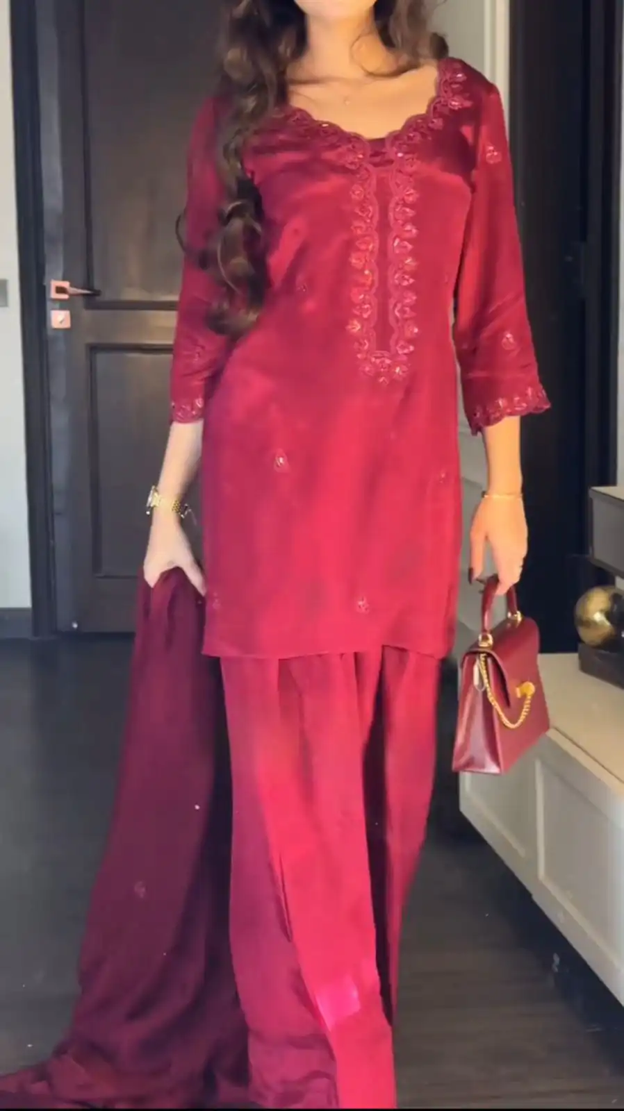 TC 5868 Red Chinon silk Salwar Suit. Perfect for Wedding, Party, Bridal Wear, Makar Sankranti, Karwa Chauth – R Affordable Price ₹1949. Delivery 4-6 Wor | Casual Suits, Jump Suits, Tops & Bottoms, Track Suits, Trendy Wear, Creative suits, Designer Suits, Palazzo Suits, Party Wear Suits, Patiala Suits, Salwar suit, Straight Suits