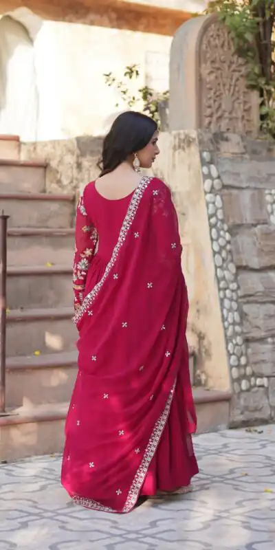 KA 1147 Red in Color Faux Blooming Embroidery Work & Zari Work Gown . Grab it for ₹2049. Delivery 4-6 Working Days. Shop now. | Bollywood Gowns, Creative Gowns, Designer Gowns, Embroidered Gowns, Gowns, Party Wear Gowns