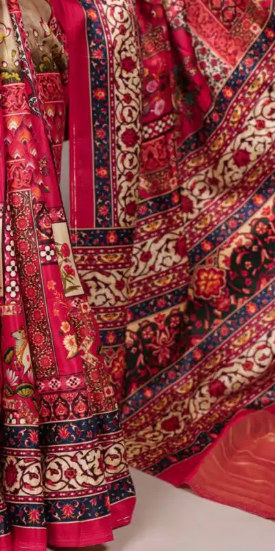 YNF 7801 Red Gaji Silk Saree with Patola Print. Wedding, Party, Festive, Events, Best Price ₹2999. Delivery 4-6 Working Days. Shop now. | Creative Sarees, Embroidered Sarees, Bollywood Sarees, Designer Sarees, Ethnic Saree, Modern Digital sarees, Party Wear Sarees, Sarees