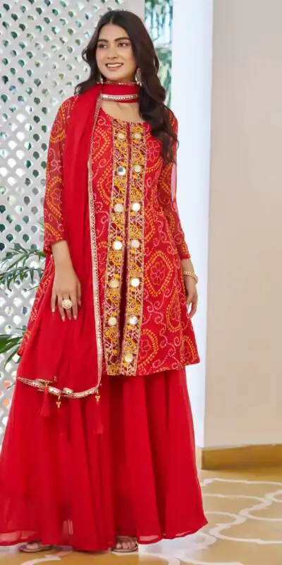 Ram 148 Red in Georgette Badhani print Embroidery Work & Mirror Work Salwar Suit . Exclusive Offer ₹2149. Delivery 4-6 Working Days. Shop now. | Casual Suits, Jump Suits, Tops & Bottoms, Track Suits, Trendy Wear, Creative suits, Designer Suits, Palazzo Suits, Party Wear Suits, Patiala Suits, Salwar suit, Straight Suits