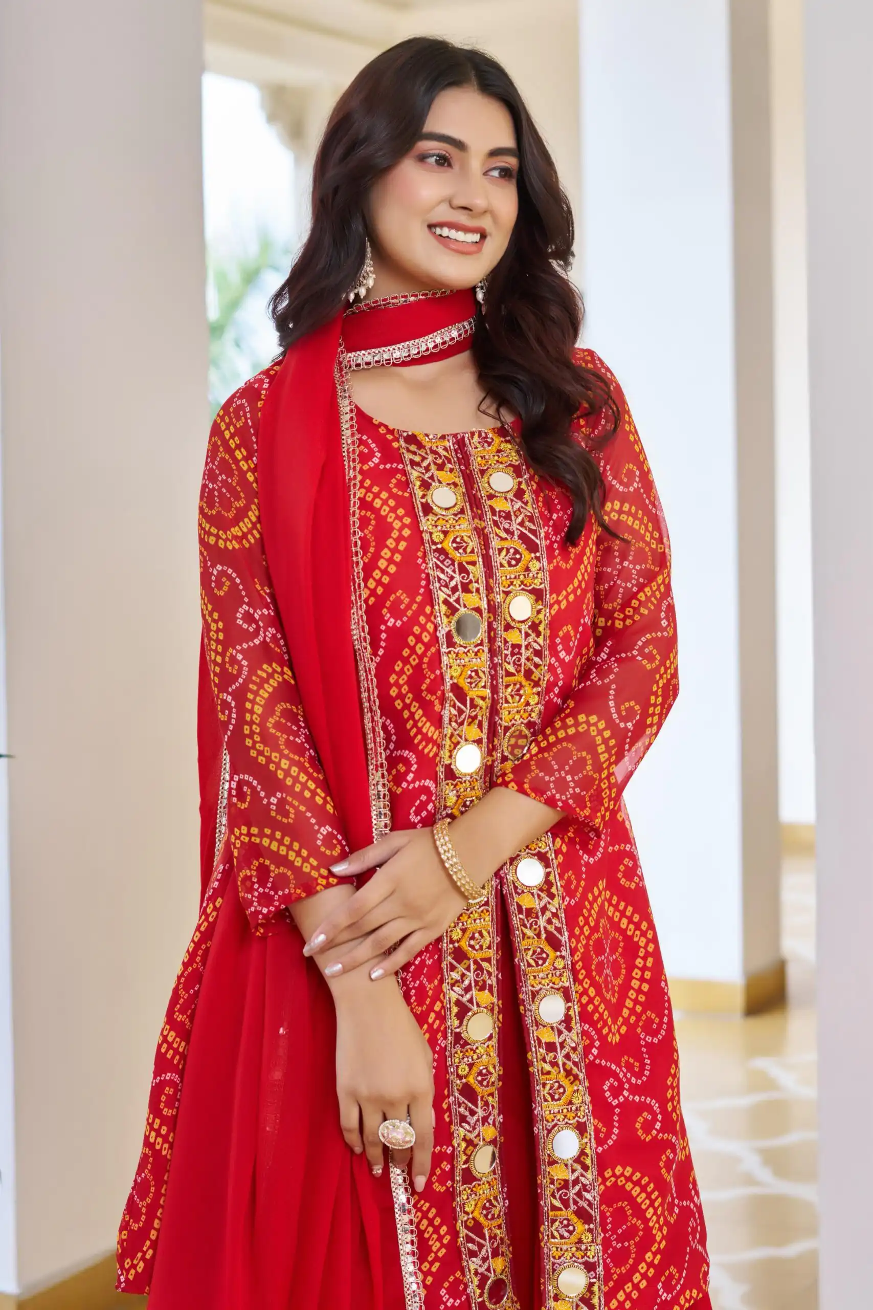 Ram 148 Red in Georgette Badhani print Embroidery Work & Mirror Work Salwar Suit . Exclusive Offer ₹2149. Delivery 4-6 Working Days. Shop now. | Casual Suits, Jump Suits, Tops & Bottoms, Track Suits, Trendy Wear, Creative suits, Designer Suits, Palazzo Suits, Party Wear Suits, Patiala Suits, Salwar suit, Straight Suits
