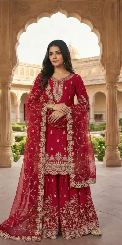 SRK 5319 Red in Organza Silk Embroidery Work & Lace Work Salwar Suit . Now at just ₹2549. Delivery 4-6 Working Days. Shop now. | Casual Suits, Jump Suits, Tops & Bottoms, Track Suits, Trendy Wear, Creative suits, Designer Suits, Palazzo Suits, Party Wear Suits, Patiala Suits, Salwar suit, Straight Suits