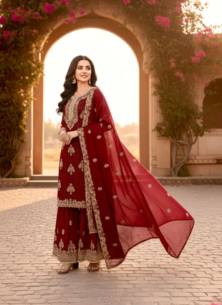 AD 219 Red in Pure Organza Silk Embroidery Work & Cut Work Salwar Suit . Exclusive Offer ₹2499. Delivery 4-6 Working Days. Shop now. | Casual Suits, Jump Suits, Tops & Bottoms, Track Suits, Trendy Wear, Creative suits, Designer Suits, Palazzo Suits, Party Wear Suits, Patiala Suits, Salwar suit, Straight Suits