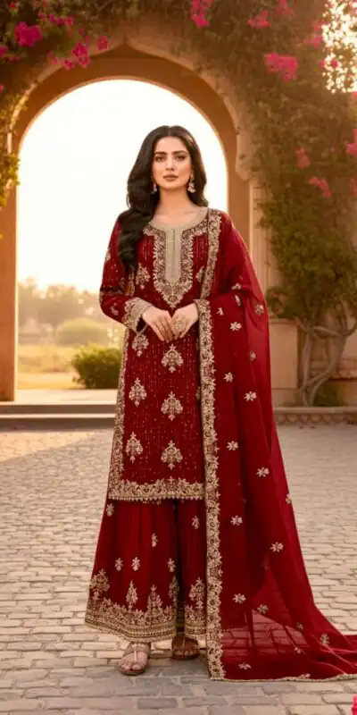 AD 219 Red in Pure Organza Silk Embroidery Work & Cut Work Salwar Suit . Exclusive Offer ₹2499. Delivery 4-6 Working Days. Shop now. | Casual Suits, Jump Suits, Tops & Bottoms, Track Suits, Trendy Wear, Creative suits, Designer Suits, Palazzo Suits, Party Wear Suits, Patiala Suits, Salwar suit, Straight Suits