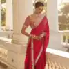 Red Rangoli Silk Mirror Embroidery Work Saree