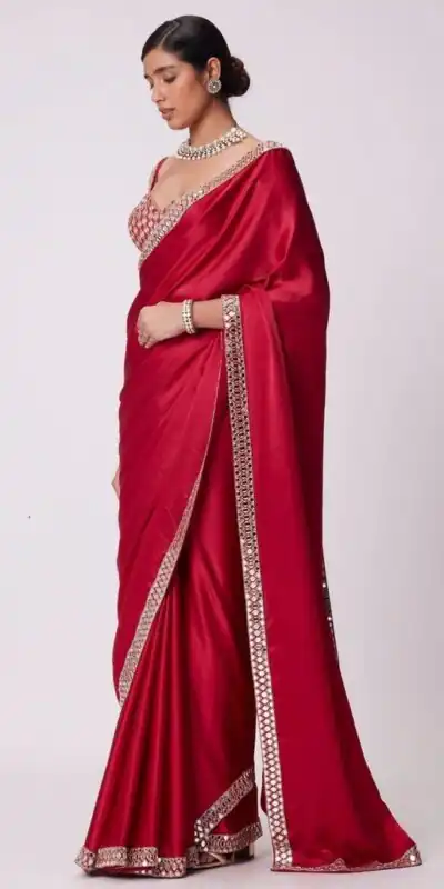 JR 637 Red Rangoli Silk Saree with Mirror Work & Embroidery Work. Exclusive Offer ₹1799. Delivery 4-6 Working Days. Shop now. | Creative Sarees, Embroidered Sarees, Bollywood Sarees, Designer Sarees, Ethnic Saree, Modern Digital sarees, Party Wear Sarees, Sarees