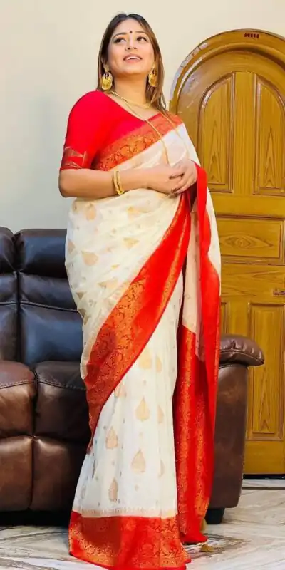 KPR 126 Red in Red Soft Lichi Silk Designer Work Saree . Wedding, Party, Festive, Events, Affordable Price ₹1499. Delivery 4-6 Working Days. Shop now. | Creative Sarees, Embroidered Sarees, Bollywood Sarees, Designer Sarees, Ethnic Saree, Modern Digital sarees, Party Wear Sarees, Sarees