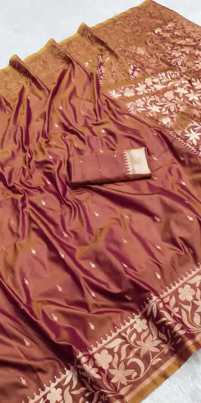 MB 197 Rust Color Banarasi Silk Saree with Zari Work & Lace Work. Exclusive Offer ₹1899. Delivery 4-6 Working Days. Shop now. | Creative Sarees, Embroidered Sarees, Bollywood Sarees, Designer Sarees, Ethnic Saree, Modern Digital sarees, Party Wear Sarees, Sarees