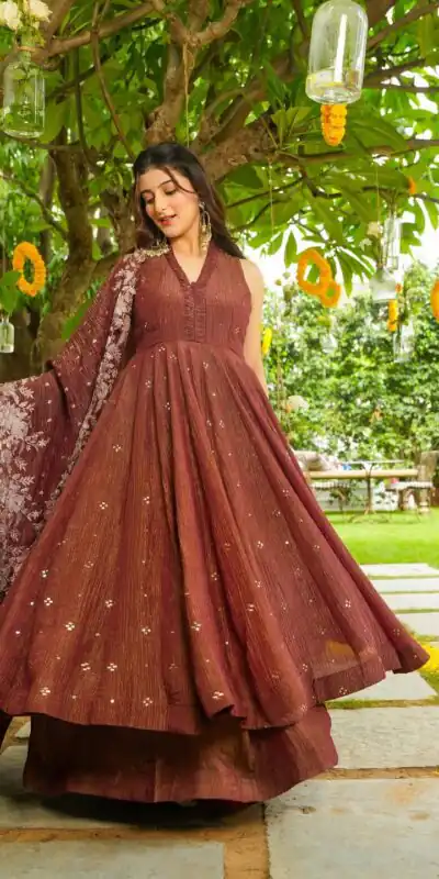 LG 2046 Rust Crunchy Salwar Suit with Embroidery Work. Wedding, Party, Festive, Events, Exclusive Offer ₹2099. Delivery 4-6 Working Days. Shop now. | Casual Suits, Jump Suits, Tops & Bottoms, Track Suits, Trendy Wear, Creative suits, Designer Suits, Palazzo Suits, Party Wear Suits, Patiala Suits, Salwar suit, Straight Suits