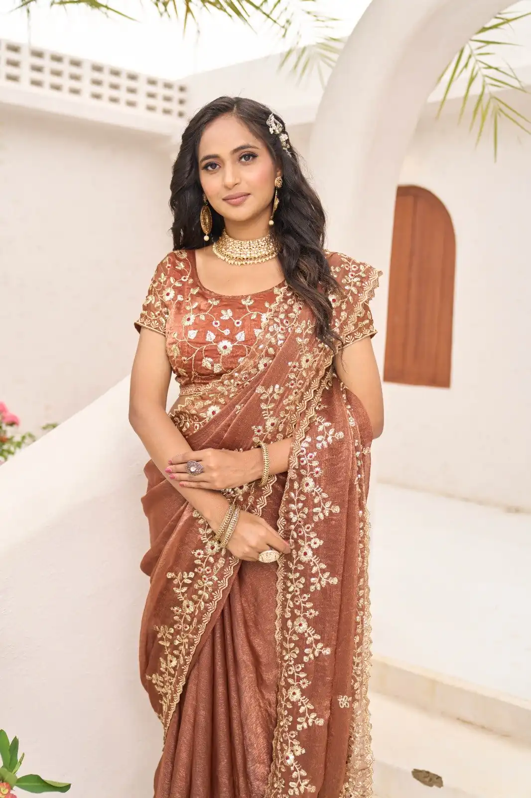 JR 645 Rust Fandy chiffon Saree Perfect for Wedding, Party, Housewarming, Durga Puja, Traditional Day – . Special Price ₹1949. Delivery 4-6 Working Day | Creative Sarees, Embroidered Sarees, Bollywood Sarees, Designer Sarees, Ethnic Saree, Modern Digital sarees, Party Wear Sarees, Sarees