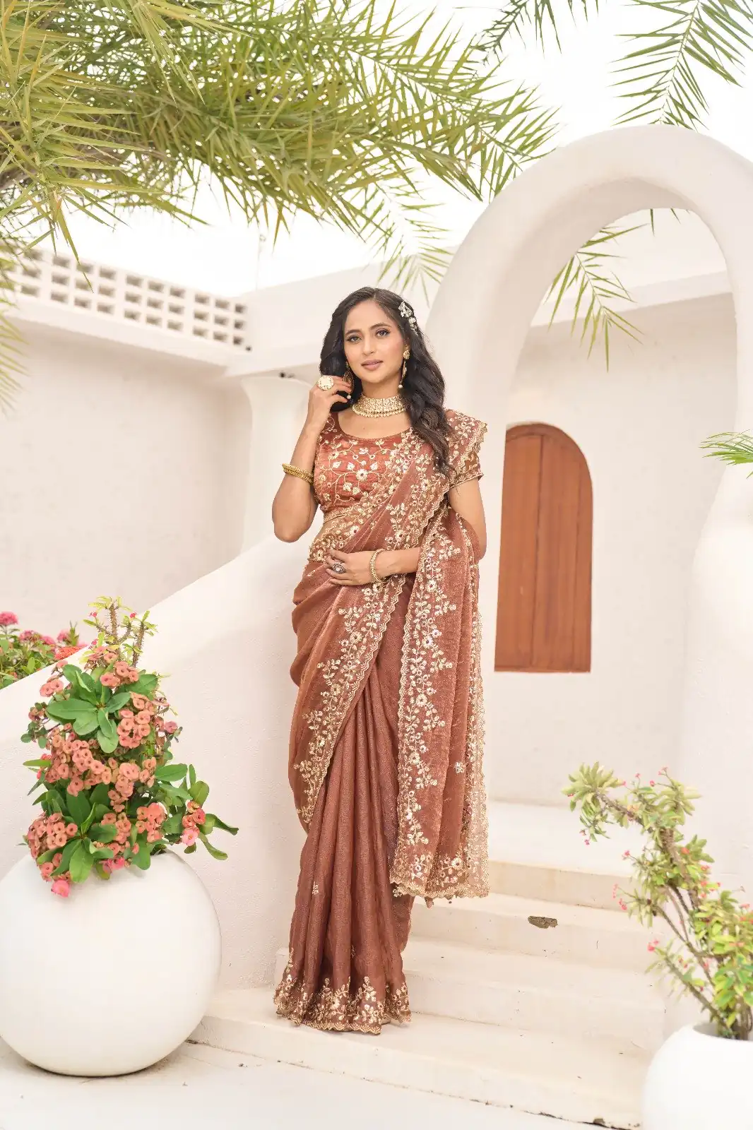 JR 645 Rust Fandy chiffon Saree Perfect for Wedding, Party, Housewarming, Durga Puja, Traditional Day – . Special Price ₹1949. Delivery 4-6 Working Day | Creative Sarees, Embroidered Sarees, Bollywood Sarees, Designer Sarees, Ethnic Saree, Modern Digital sarees, Party Wear Sarees, Sarees