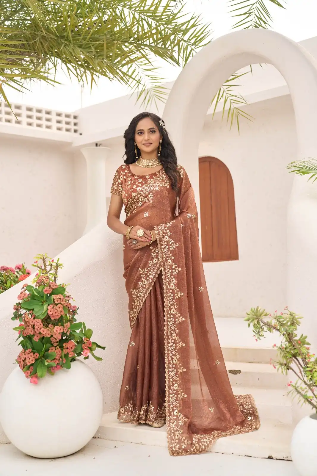 JR 645 Rust Fandy chiffon Saree Perfect for Wedding, Party, Housewarming, Durga Puja, Traditional Day – . Special Price ₹1949. Delivery 4-6 Working Day | Creative Sarees, Embroidered Sarees, Bollywood Sarees, Designer Sarees, Ethnic Saree, Modern Digital sarees, Party Wear Sarees, Sarees