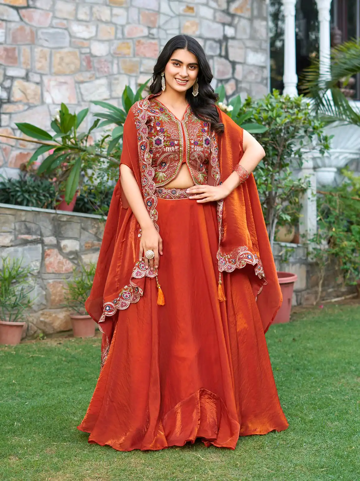 Ram 141 Rust Fendy Silk Lehenga Choli with Embroidery Work. Available at ₹3099 only. Delivery 4-6 Working Days. Shop now. | Bollywood Lehenga, Creative Lehenga, Designer Lehenga, Embroidered Lehenga, Lehenga, Party Wear Lehenga