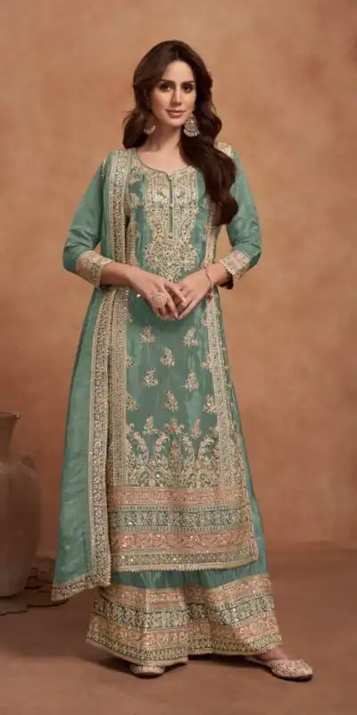 FC 1125 Sea Green Vichitra Salwar Suit with Embroidery Work & Lace Work. Available at ₹3049 only. Delivery 4-6 Working Days. Shop now. | Casual Suits, Jump Suits, Tops & Bottoms, Track Suits, Trendy Wear, Creative suits, Designer Suits, Palazzo Suits, Party Wear Suits, Patiala Suits, Salwar suit, Straight Suits