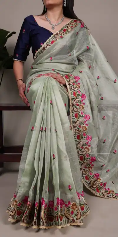 YNF 7400 Sea Green Zari Kota Tissue Saree Perfect for Wedding, Party, Mehendi, Housewarming, Haldi – . Special Price ₹3299. Delivery 4-6 Working Days. | Creative Sarees, Embroidered Sarees, Bollywood Sarees, Designer Sarees, Ethnic Saree, Modern Digital sarees, Party Wear Sarees, Sarees