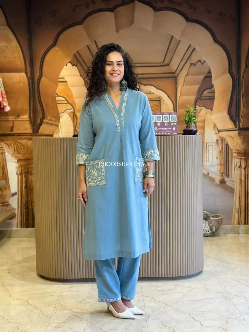 MF 899 Sky Blue in Color Cambric Cotton Embroidery Work & Lace Work Kurti . Best Price ₹1449. Delivery 4-6 Working Days. Shop now. | Bollywood Kurti, Creative Kurtis, Designer Kurti, Kurti, Party Wear Kurti, Selfie Kurti