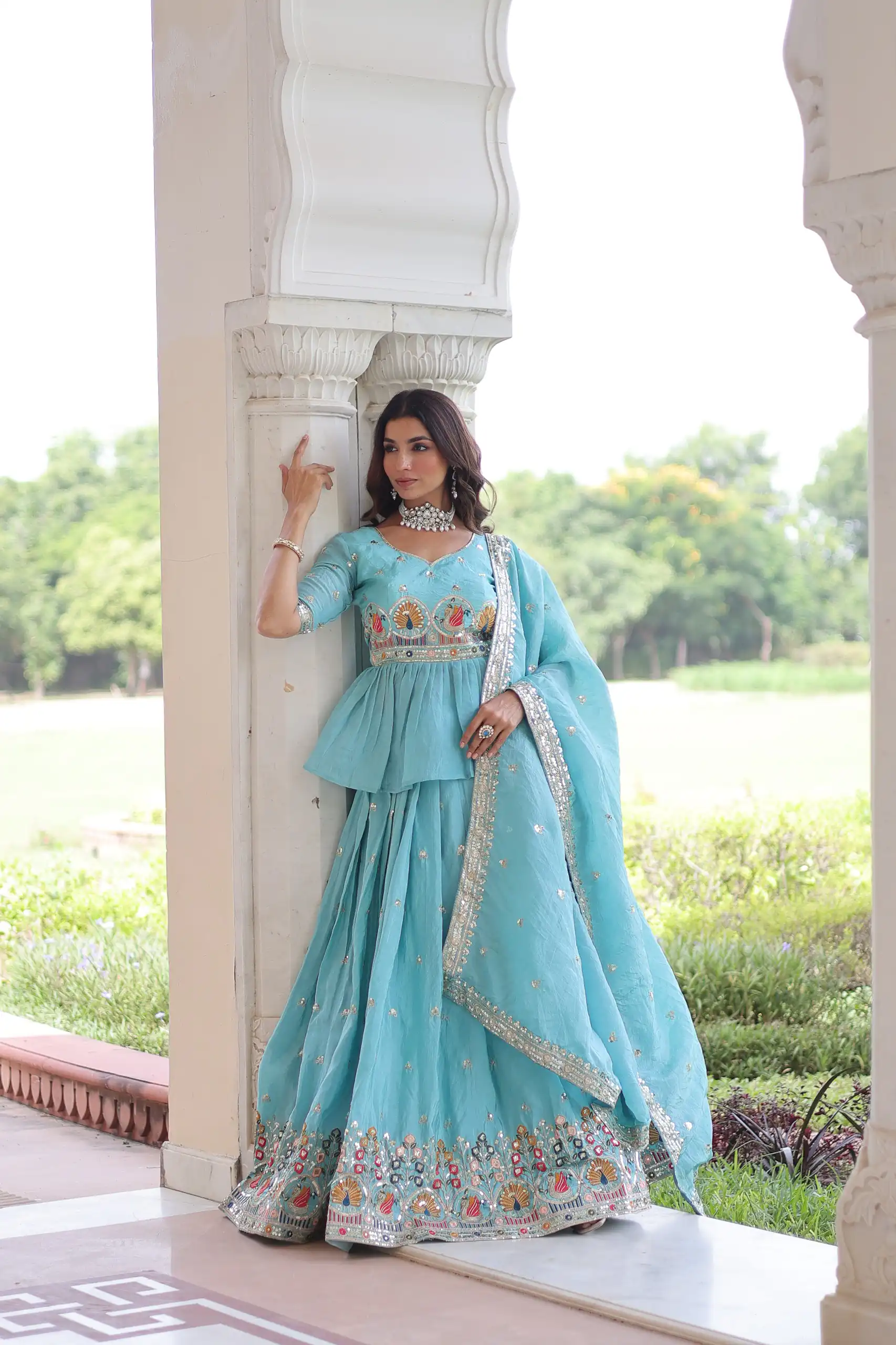 KA 5058 Sky Blue in Gold Crush Embroidery Work & Zari Work Lehenga Choli . Special Price ₹2649. Delivery 4-6 Working Days. Shop now. | Bollywood Lehenga, Creative Lehenga, Designer Lehenga, Embroidered Lehenga, Lehenga, Party Wear Lehenga